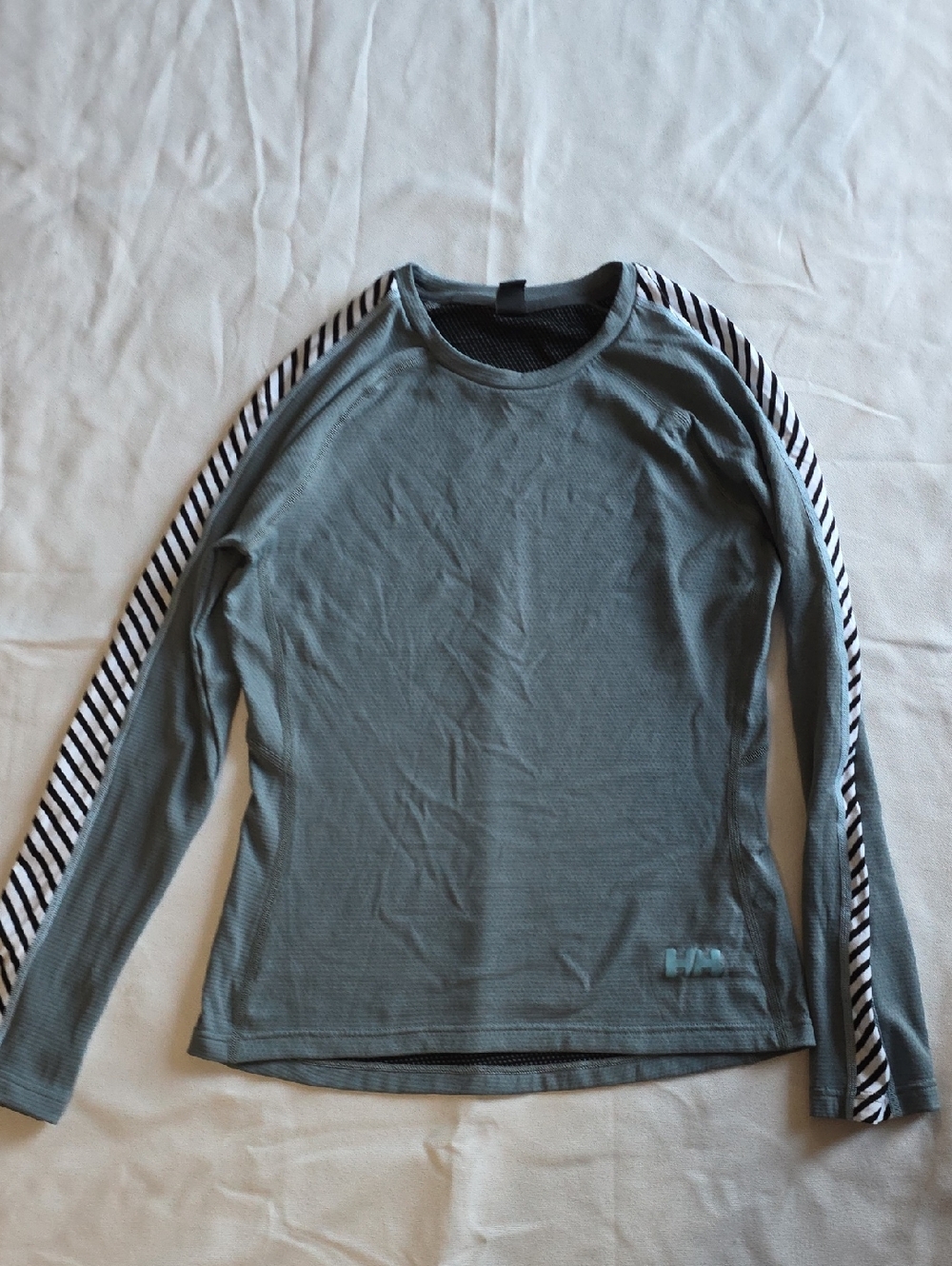 Helly Hansen Blue-Gray Performance Top with Black & White Contrast Sleeve Accent